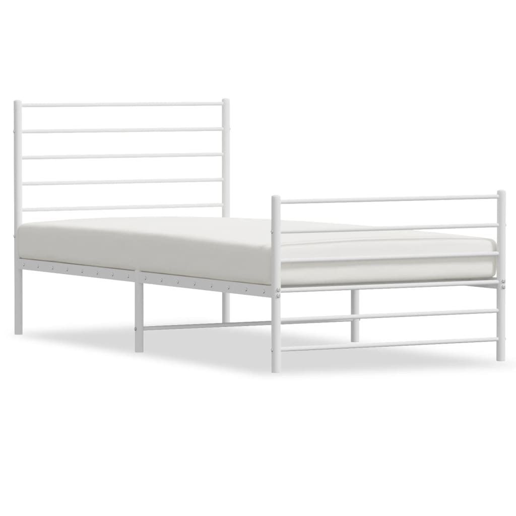 Möbel Bettgestell Einzelbett - Gästezimmer - mit Kopf- und Fußteil Metall Weiß 100x190 cm - Polsterbett Klassische Betten CLORIS4505477