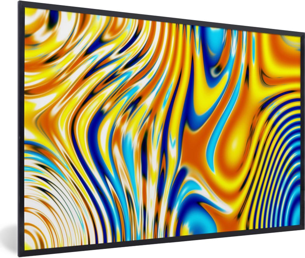 MuchoWow Gerahmtes Poster Kunst - Linie - Psychedelisch 90x60 cm - Poster mit Schwarzem Bilderrahmen Wandposter Rahmen Foto Bilder - Fotorahmen -...