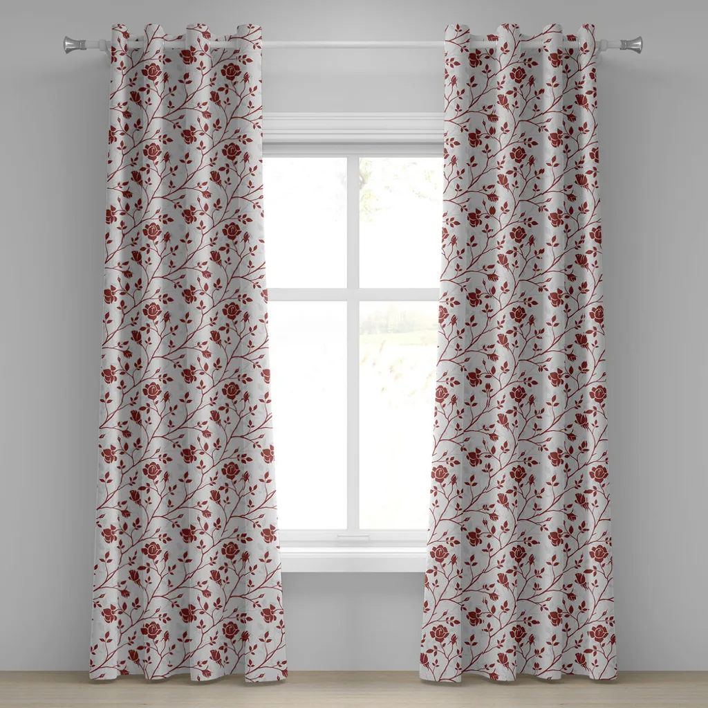 Rideau fleurs monochromes feuilles de roses rubis et blanc 280x245
