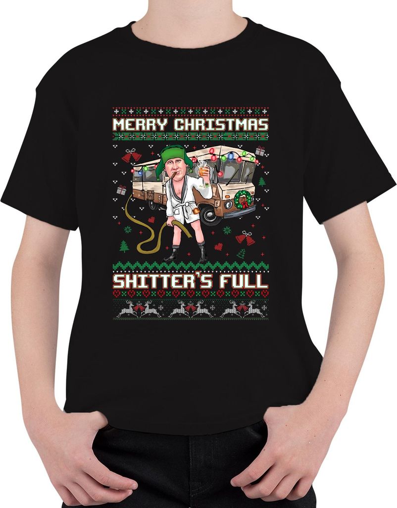 Merry Christmas Shitter's Full Weihnachten Schöne Bescherung Ugly Sweater Uni Kinder T-Shirt, Schwarz, 140