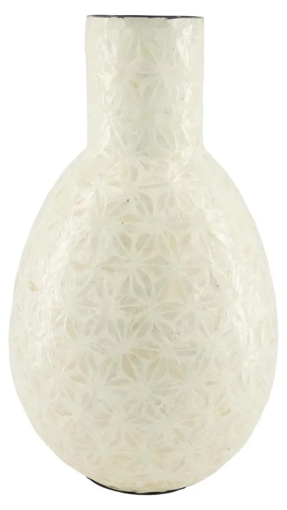 Vase en bambou et nacre blanc ø22xh37cm objet de décoration artisanale