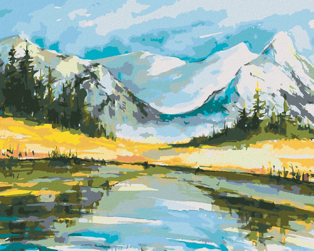 Zuty - Malen nach Zahlen - SCHNEEBEDECKTE BERGE MIT EINEM SEE, 40x50 cm, mit Keilrahmen (bereits gespannt)