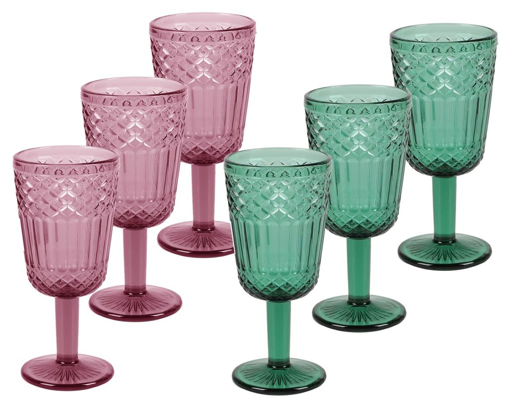 Weinglas - Wasserglas Roma 300ml - grün/rosa sortiert - 6 Stück