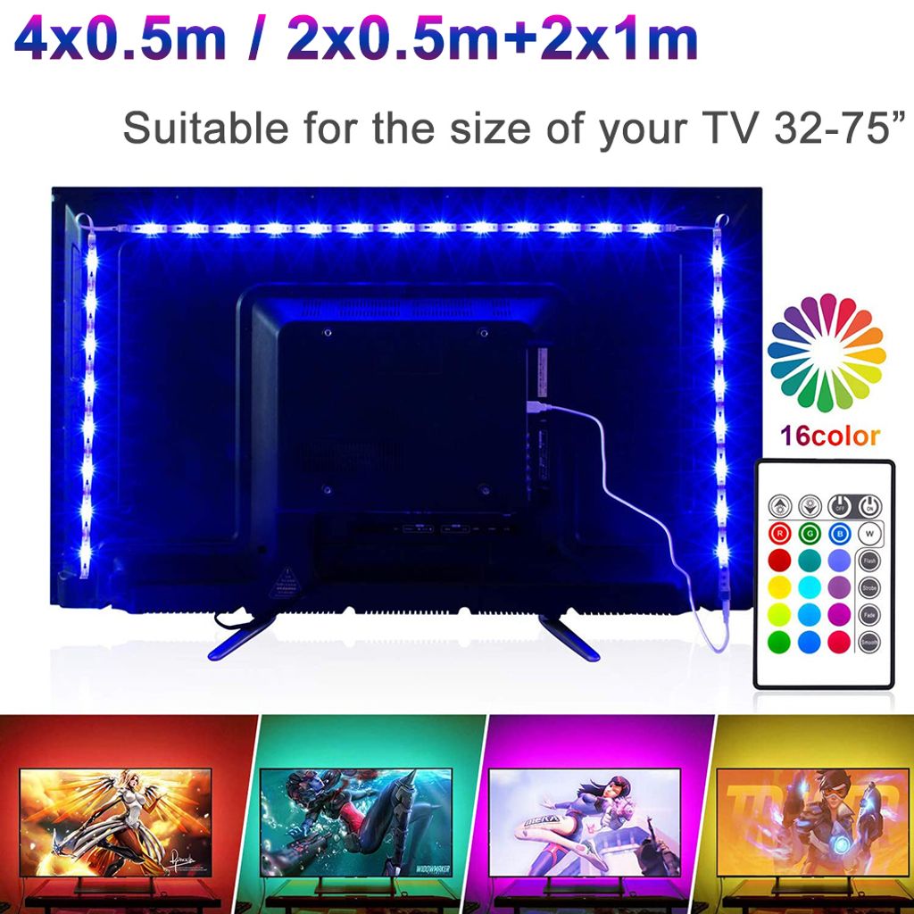 RGB LED Backlight TV Hintergrund-Beleuchtung LichtBand Streifen IR-Fernbedienung