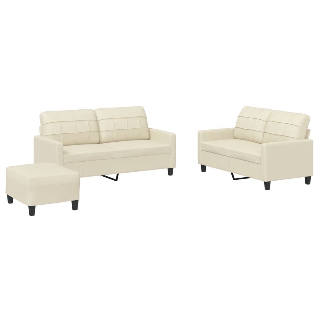 "2026 MODERNE" 3-tlg. Sofagarnitur - Einfacher Aufbau - Couch für Wohnzimmer - mit Kissen Creme Kunstleder - Polstersofa CC7461111