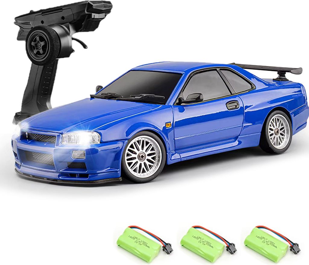 Ferngesteuertes Auto, 2,4 GHz elektrisches Driftfahrzeug-Spielzeug mit Gyroskop, LED-Leuchten, 3 wiederaufladbaren Batterien, Geschenke fuer Kinder...