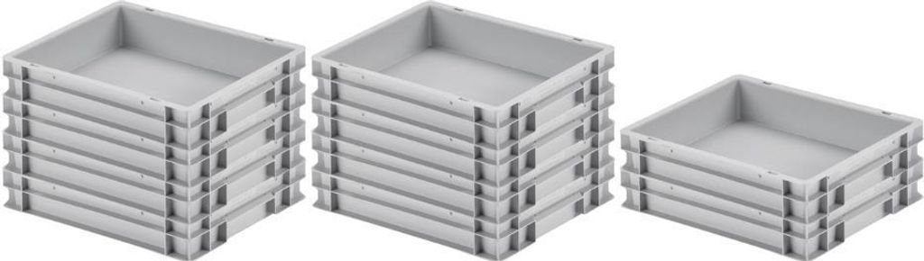 SparSet 10x Eurobehälter mit geschlossenem Griff | HxBxT 7,5x30x40cm | 9 Liter | Grau | Eurobox, Transportbox, Transportbehälter, Stapelbehälter