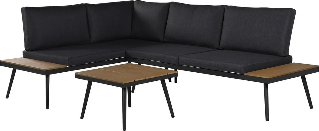 Salon de jardin Mira imitation bois gris canapé d'angle 4 places chic