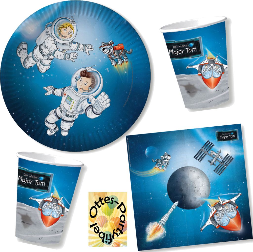 Der-kleine-Major-Tom-Party-Set 36tlg. - für 8 Weltraum-Forscher Teller Becher Servietten