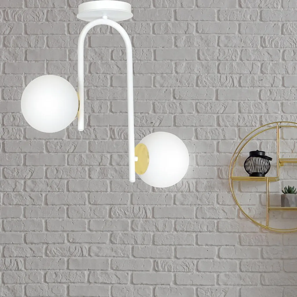 Plafonnier Compact Ragnar 1033/2 Blanc et Or pour Éclairer Petits Espaces