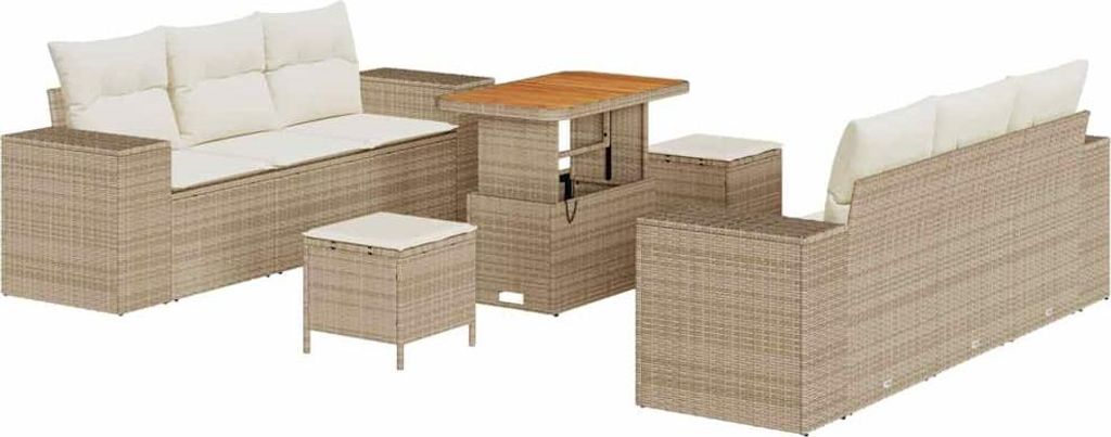 vidaXL Garten-Sofa-Set mit Speicher 9 pcs Beige Poly Rattan