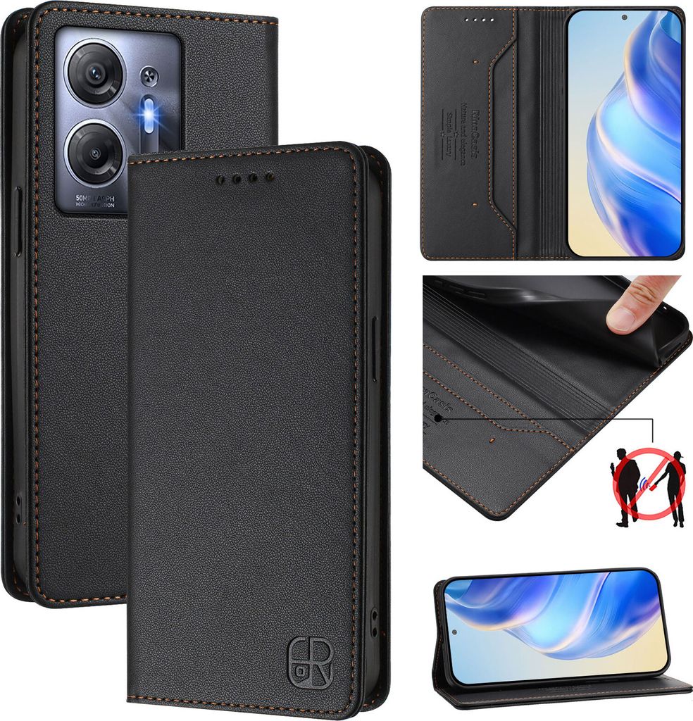 Lederhülle für Infinix Hot 30 5G Hülle Flip Brieftasche Kartenfächern Ständer Schutzhülle Schwarz