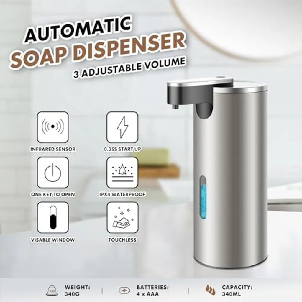 Distributore Automatico Di Sapone Liquido Senza Contatto Da 380 Ml Ricaricabile A Parete Con Pompa Regolabile A 4 Livelli Per Bagno Cucina Lavastoviglie 89087250