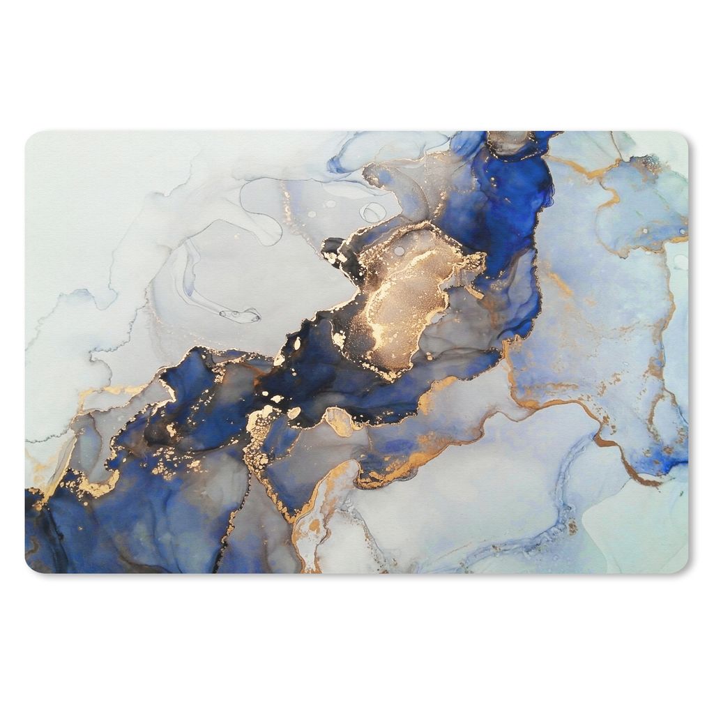 MuchoWow Schreibtischunterlage Marmor - Blau - Gold 60x40 cm - XXL Mauspad - Großes Mauspad
