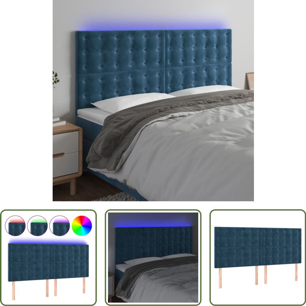 The Living Store LED Kopfteil Dunkelblau 180x5x118/128 cm Samt