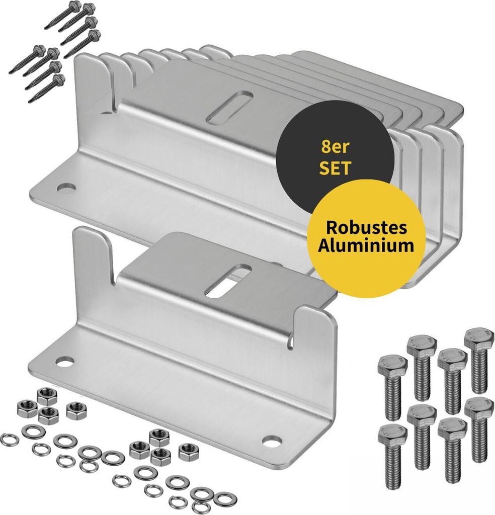 8er Set Alu Z-Winkel Befestigungswinkel silber PV Solarmodule Halterung Wand Dachmontage