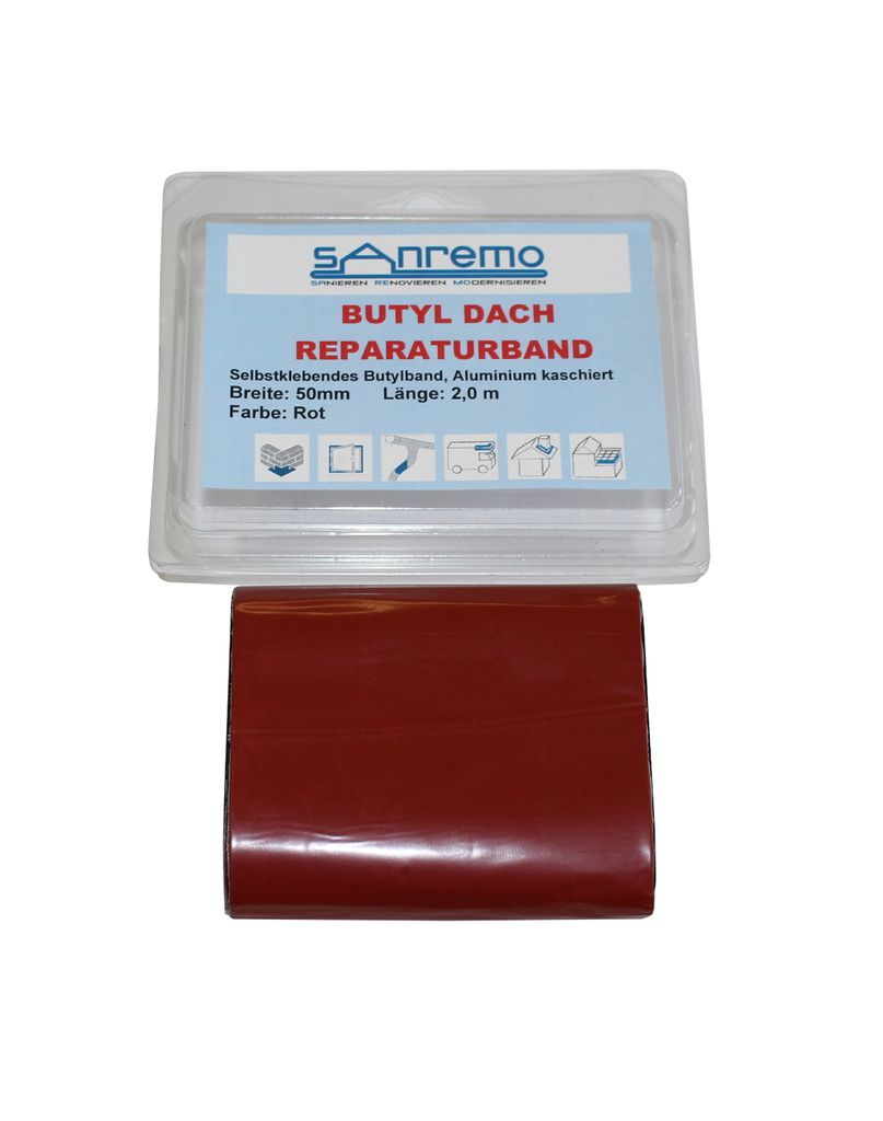 Sanremo DACH Reparaturband Dachrinne selbstklebendes Alu-Butylband Dunkelrot 50mm x 2m