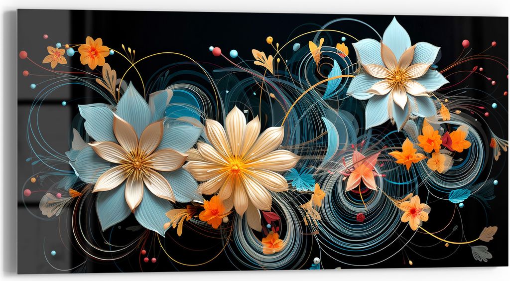 DEQORI Glasbild Echtglas 60x30 cm 'Dunkle Blütenpracht' Wandbild Bild modern Deko