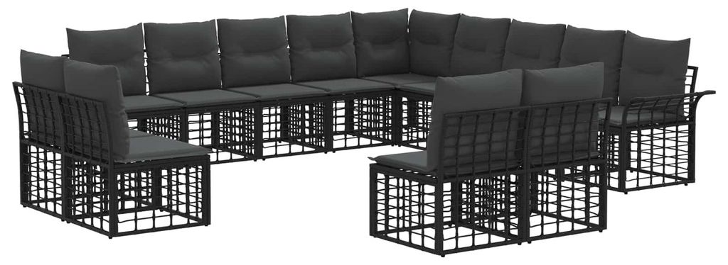 Outdoor-Sofagarnitur 13 pcs Schwarz und Dunkelgrau Polyester