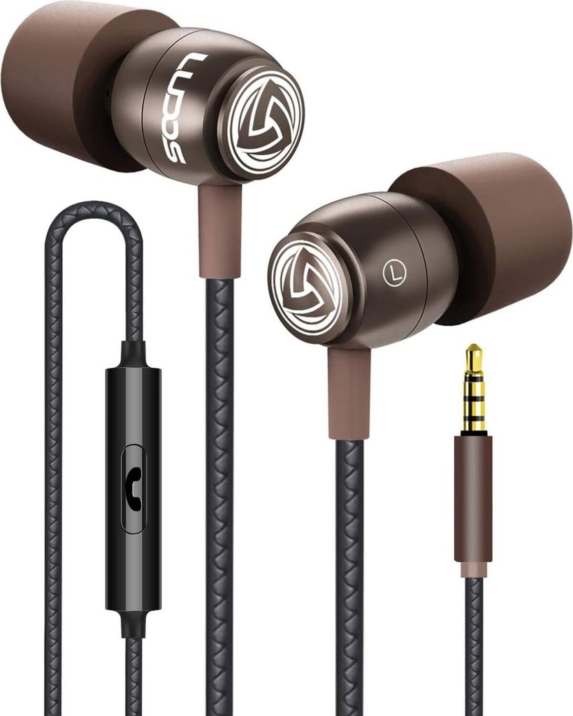 Ludos Clamor In-Ear Headphones with Cable and Microphone, 5 Year Warranty, Bass, Premium Audio Quality, Memory Foam, Reinforced Cable, Volume Control