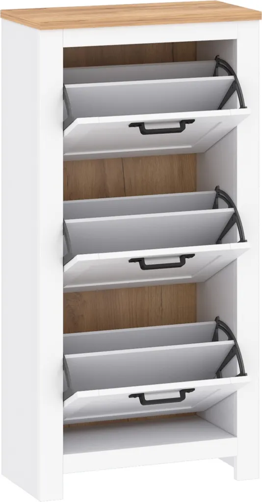 Fini le désordre : armoire chaussures TEORIA 2 blanc chêne 3 tiroirs