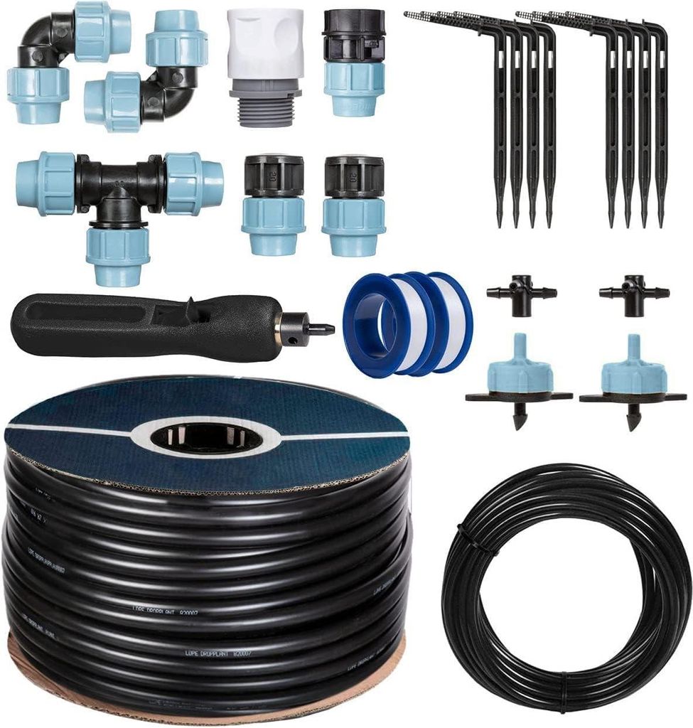 HOLZBRINK Start Set Gewächshaus Bewässerung Bewässerungssystem inkl. 15 m LDPE Verlegerohr 20 mm, 2x Tropfer 8l/h, HTB-09-B-15