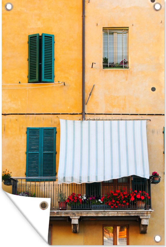 MuchoWow 40x60 cm Outdoor-Poster Gartendeko Sichtschutz Garten Poster für den Garten Italienische Fenster mit Fensterläden und einem Balkon