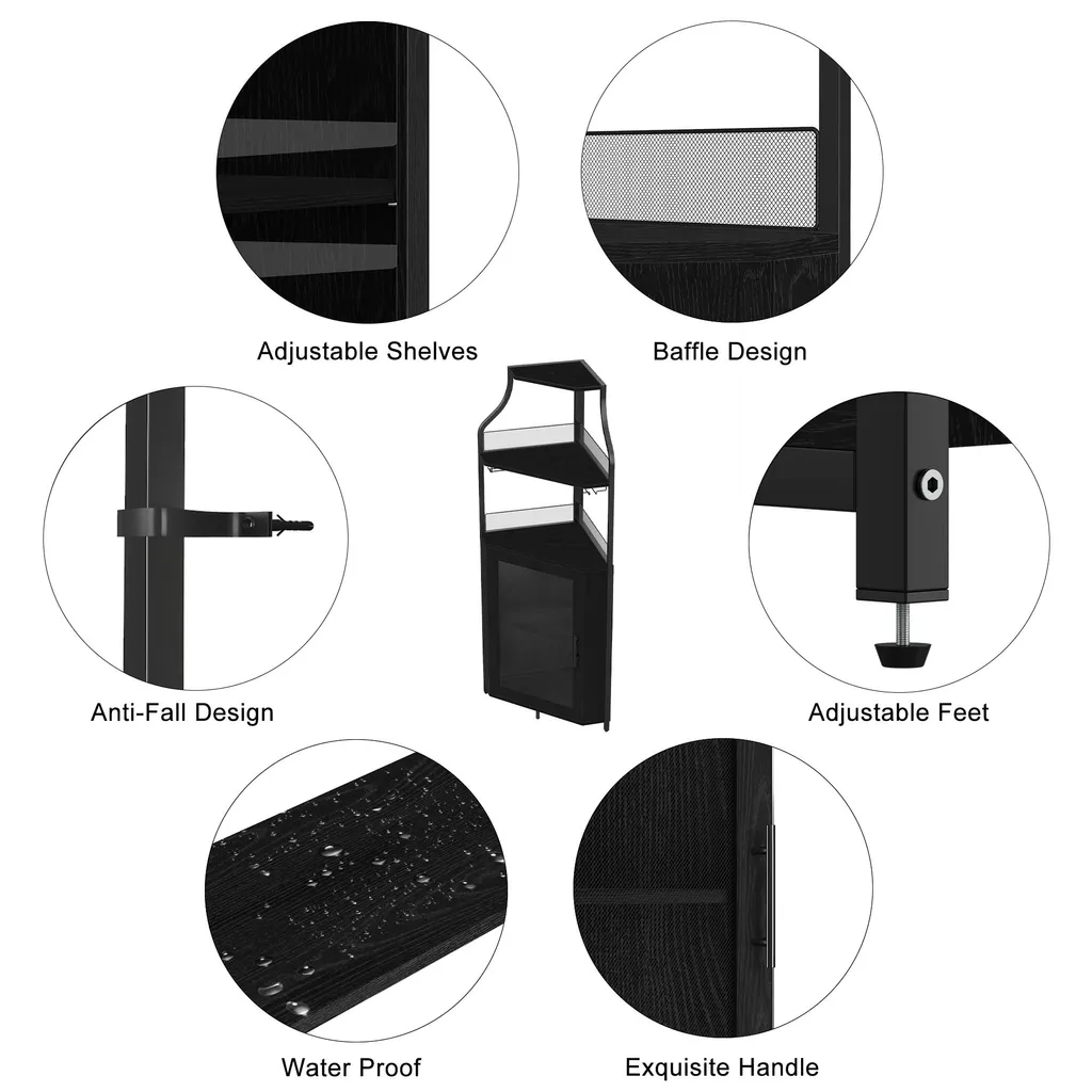 Meuble d'angle de bar compact noir pour optimiser vos rangements vin - 5