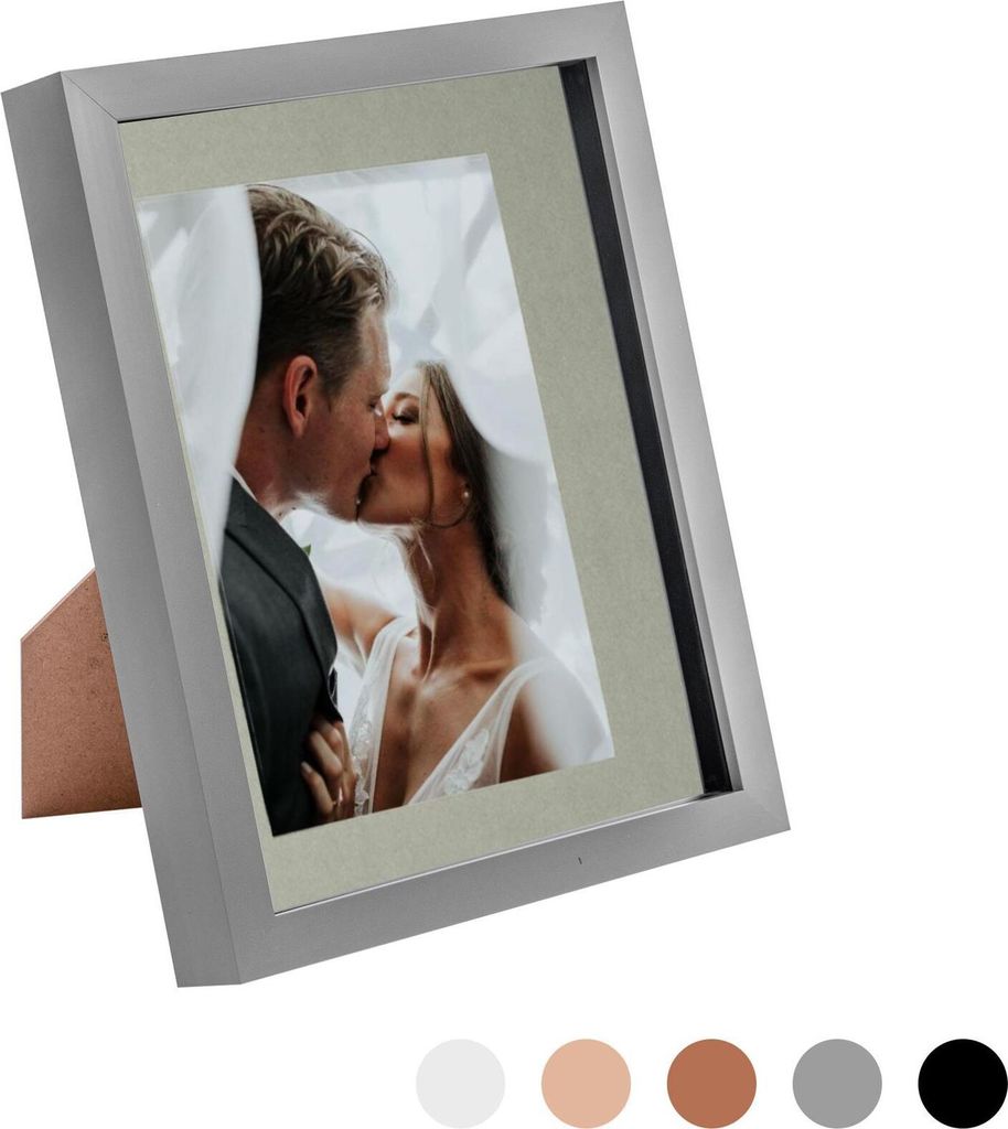 Nicola Spring 8 x 10 3D-Schatten-Kasten-Foto-Rahmen - Pop-up-Anzeige Bilderrahmen mit 5 x 7 Einfassung - Glas Blende - Grau / Grau