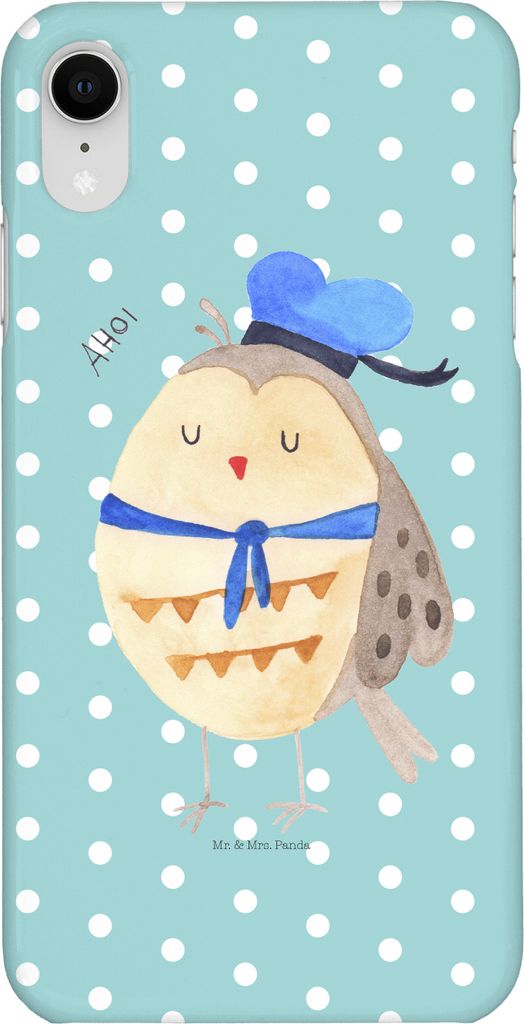 Mr. & Mrs. Panda Iphone XR Handyhülle Eule Matrose - Türkis Pastell - Geschenk, Owl, Heimathafen, Handy Case, Deko, Freundin, Premium Kunststoff