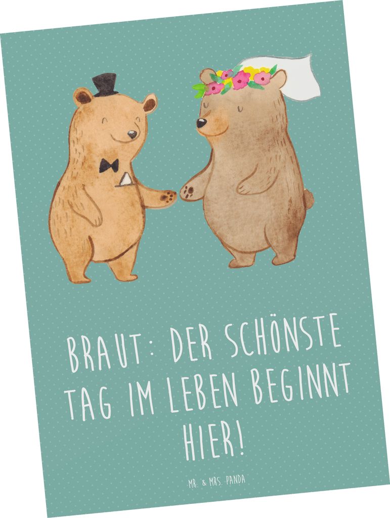 Mr. & Mrs. Panda Postkarte Braut Tag - Meeresbrise - Produktbild 