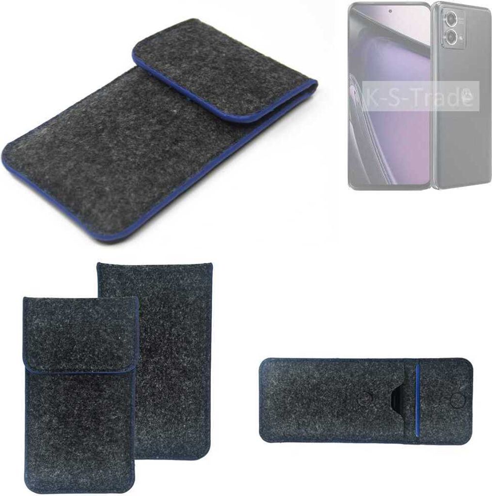 K-S-Trade Handy-Hülle Schutz-Hülle kompatibel mit Motorola Moto G Stylus 5G (2023) Filztasche Pouch Tasche Case Sleeve Filzhülle dunkelgrau, blauer