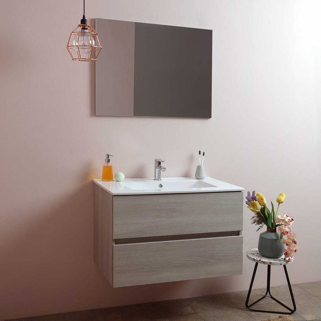 80 cm Unterschrank mit Schubladen, Waschtisch und Spiegel mit Led-Leuchte | Berlin
