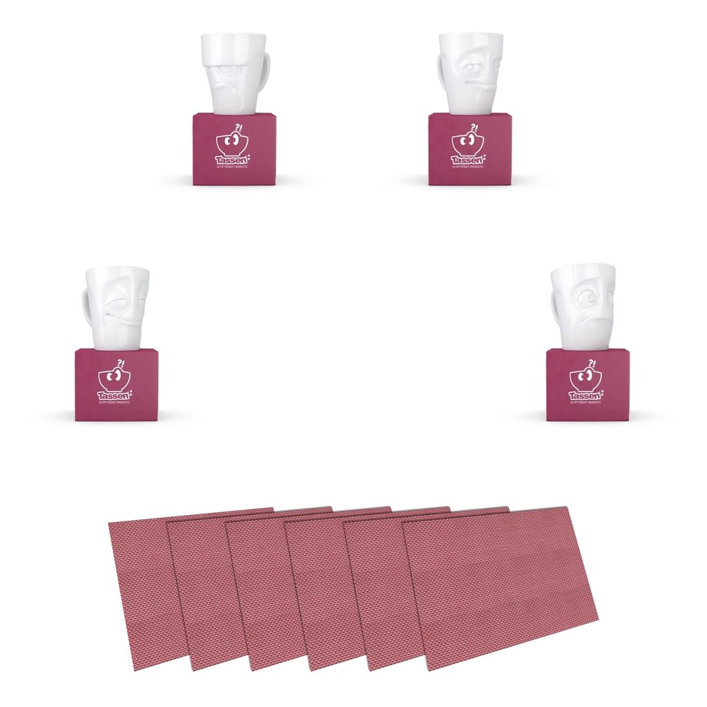 Fiftyeight Henkelbecher-Set 4-tlg. 350 ml + Tischsets Nr 020 weiß Kaffeebecher Mug