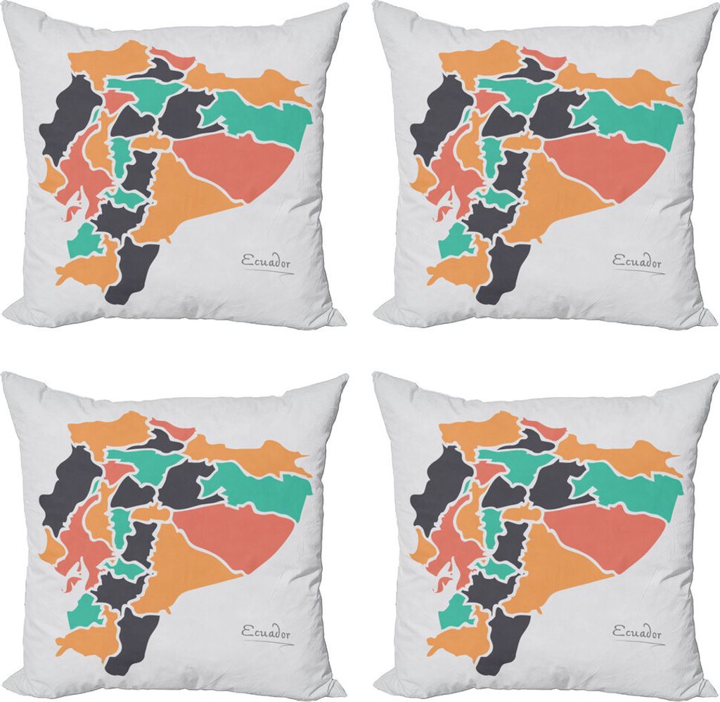 ABAKUHAUS Ecuador Kissenbezug Set (4 Stück), Moderne bunte Karte Städte, Moderner Doppelseitiger Digitaldruck, 50 cm x 50 cm, Mehrfarbig