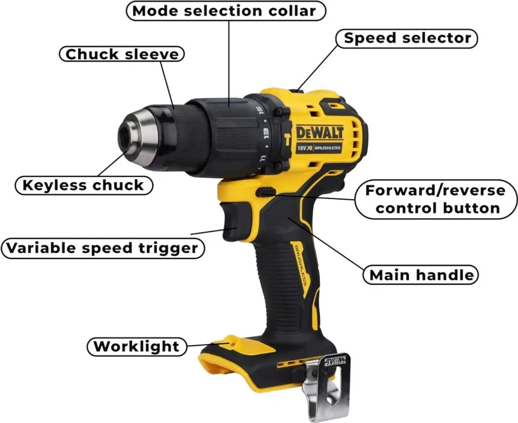 Perceuse Visseuse DEWALT DCD709N-XJ Compacte avec Mandrin Sans Clé 13mm - 15
