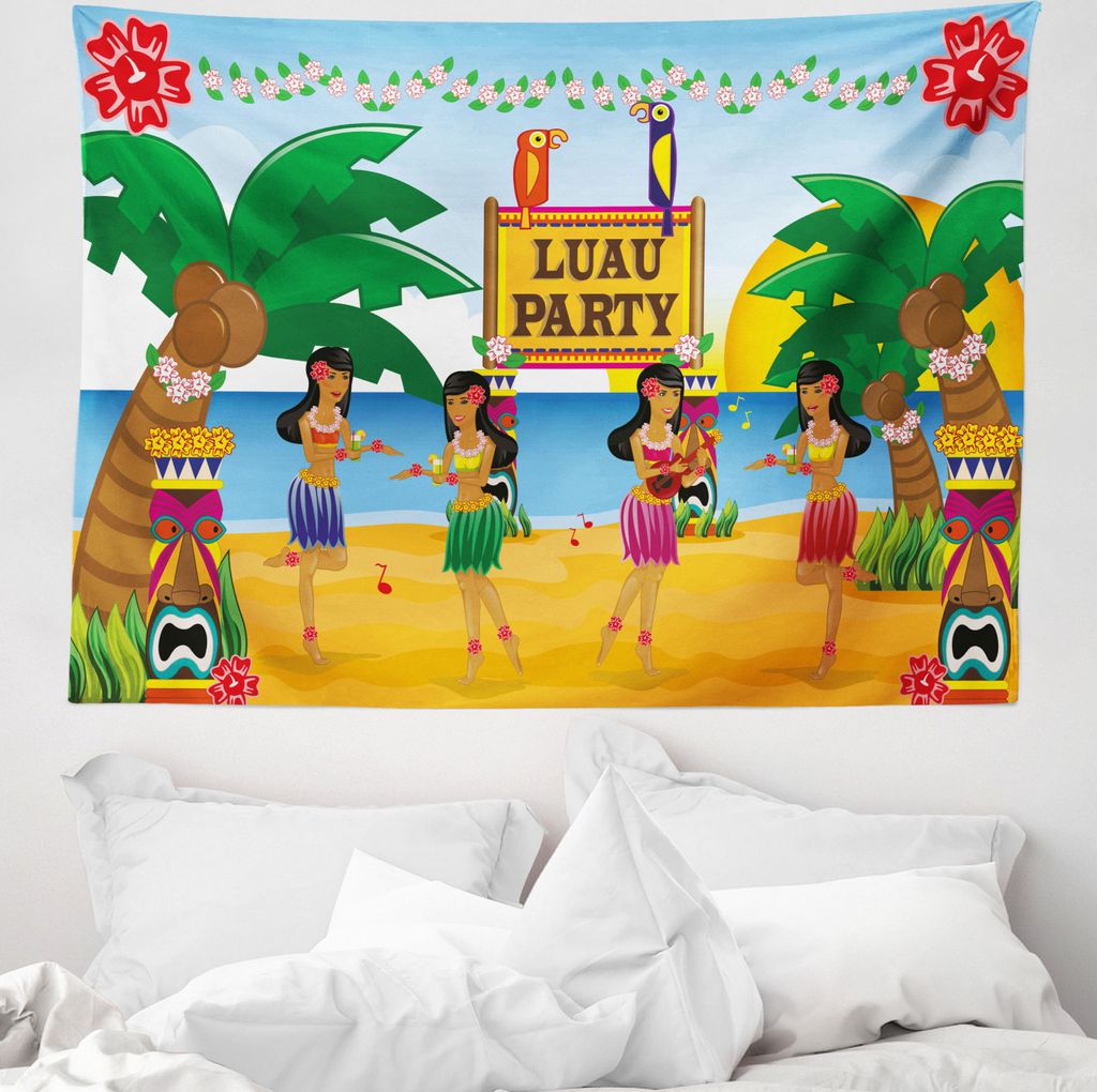 ABAKUHAUS Tiki Bar Wandteppich, Luau Party-Tanz aus Weiches Mikrofaser Stoff Waschbar ohne Verblassen Digitaldruck, 150 x 110 cm, Mehrfarbig