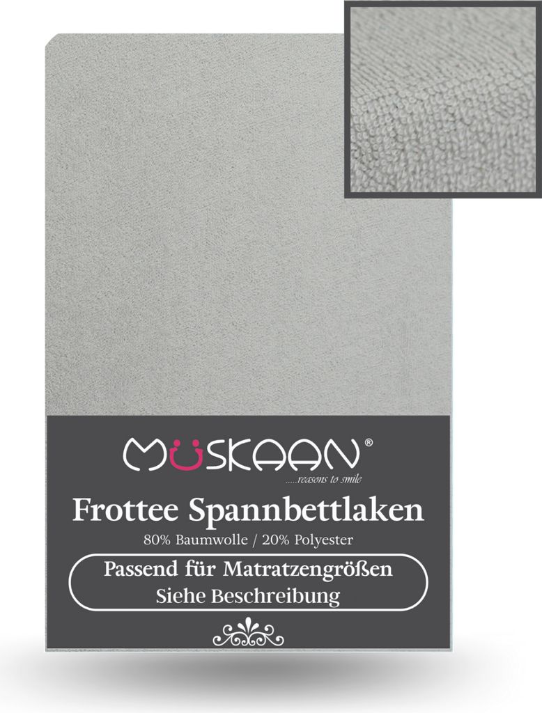 A product image for a fitted sheet with a close-up texture detail and product information.