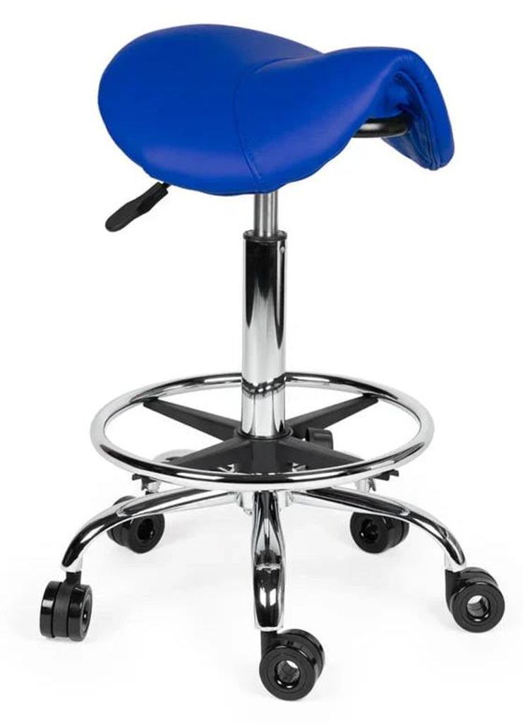 Friseurhocker Blau Auf Räder - Standard / mit Fußstütze