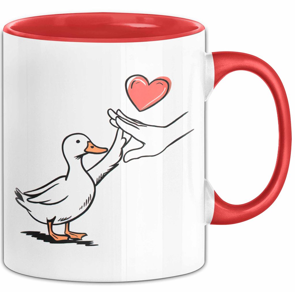 Ente Tier Liebe Herz Tasse Geschenk Lustige Geschenkidee Spruch (Rot)