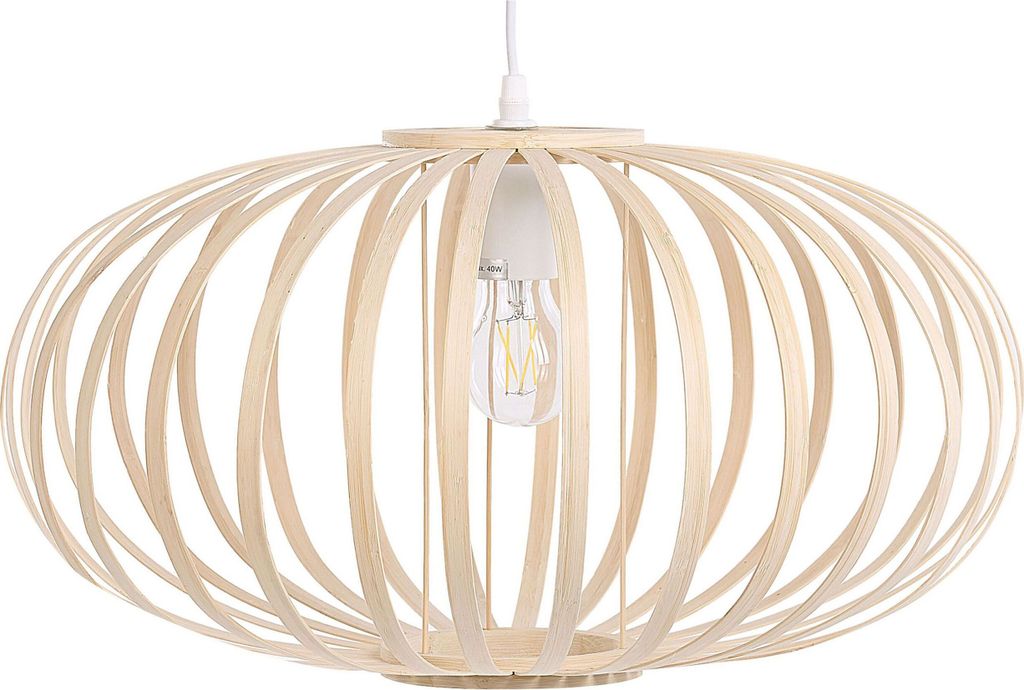 BELIANI Hängeleuchte Hellbraun 120 cm aus Bambusholz / Metall ovale Beleuchtung für Wohn- Schlaf- und Esszimmer Modernes Design