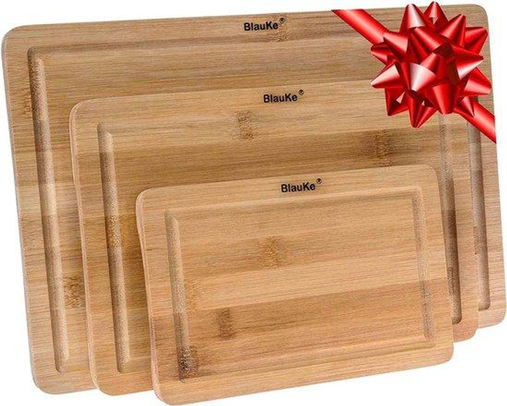 Holzschneidebrett-Set, 3-teilig, antibakteriell, mit Saftnut