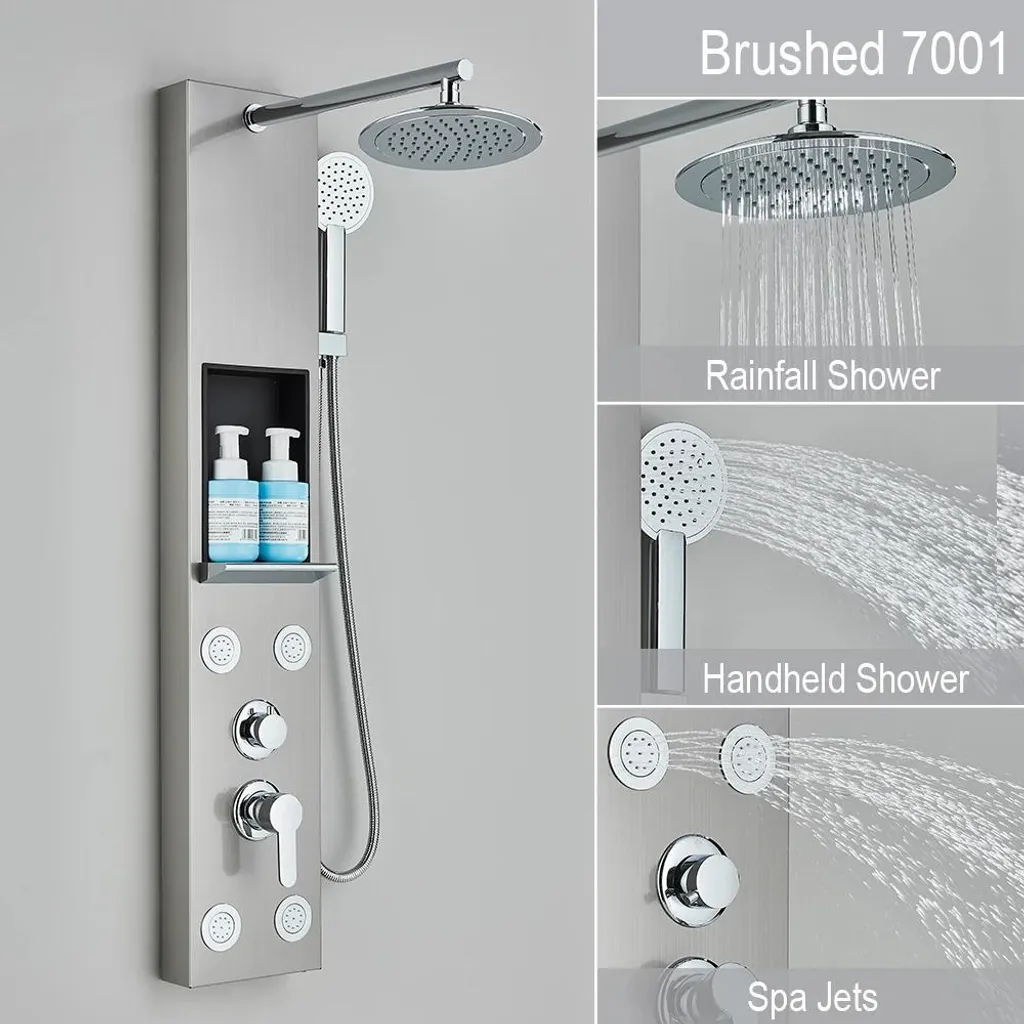 Panneau de douche nickel brossé - Douche pluie et massage SPA intégré
