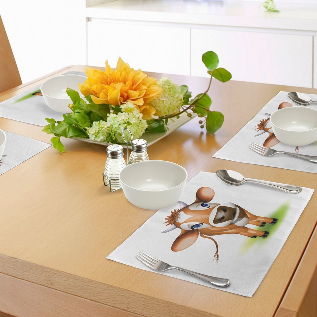 ABAKUHAUS Baby Platzmatten, Digital komponierte Kuh mit schönen faszinierenden Augen Livestock Theme, Tiscjdeco aus Farbfesten Stoff für das Essz...