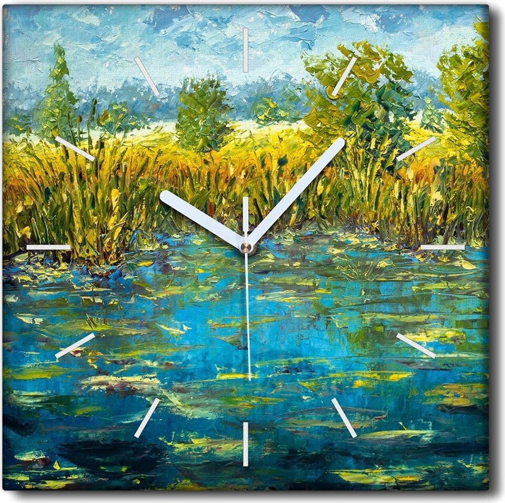 Coloray Uhr auf Leinwand 30x30 cm Wand Uhr Dekoration Wohnzimmer Segeltuch weiße Zeiger -Claude Münzen Abstraktion.