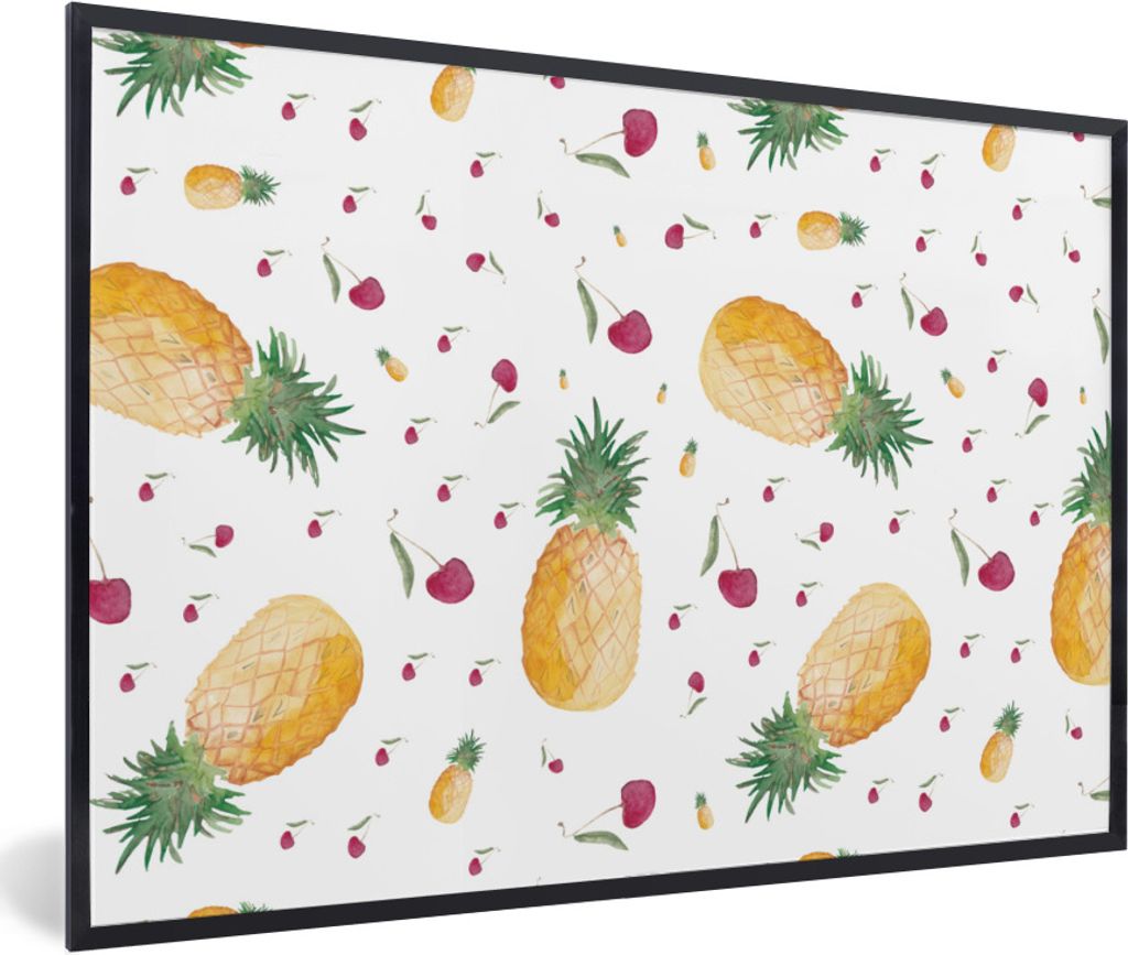 MuchoWow Gerahmtes Poster Obst - Aquarell - Weiß 90x60 cm - Poster mit Schwarzem Bilderrahmen Wandposter Rahmen Foto Bilder - Fotorahmen - Foto-...