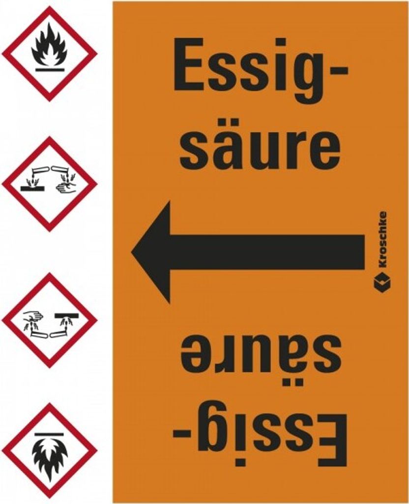 Dreifke Rohrleitungsband Essigsäure, praxisbewährt, ab Ø 50mm, orange/schwar...