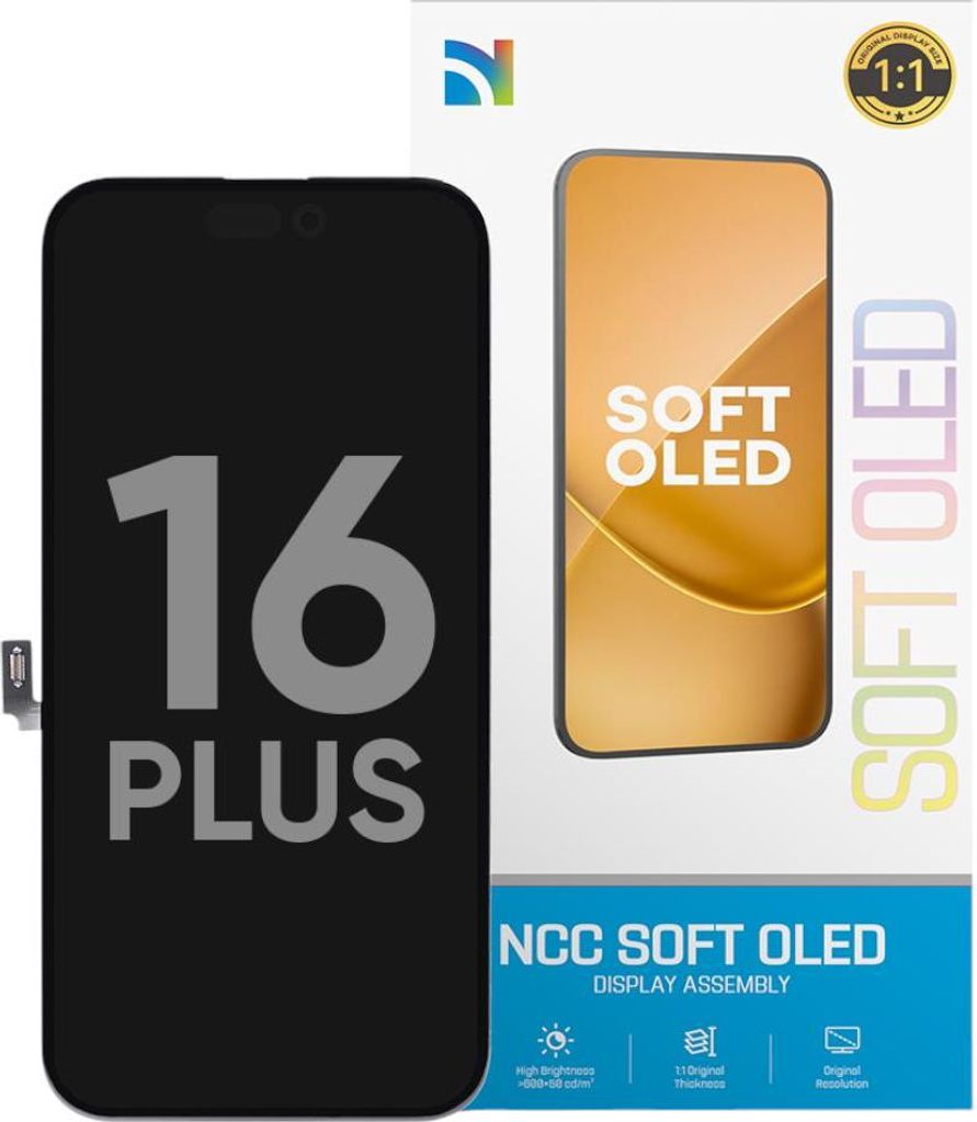 Kompatible NCC Soft OLED Display Touchscreen Bildschirm Schwarz für Apple iPhone 16 Plus A3290, A3082 & Werkzeug