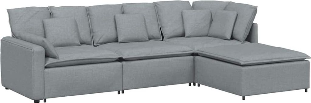 Modulares Sofa mit Fußhocker Kissen Stoff Hellgrau