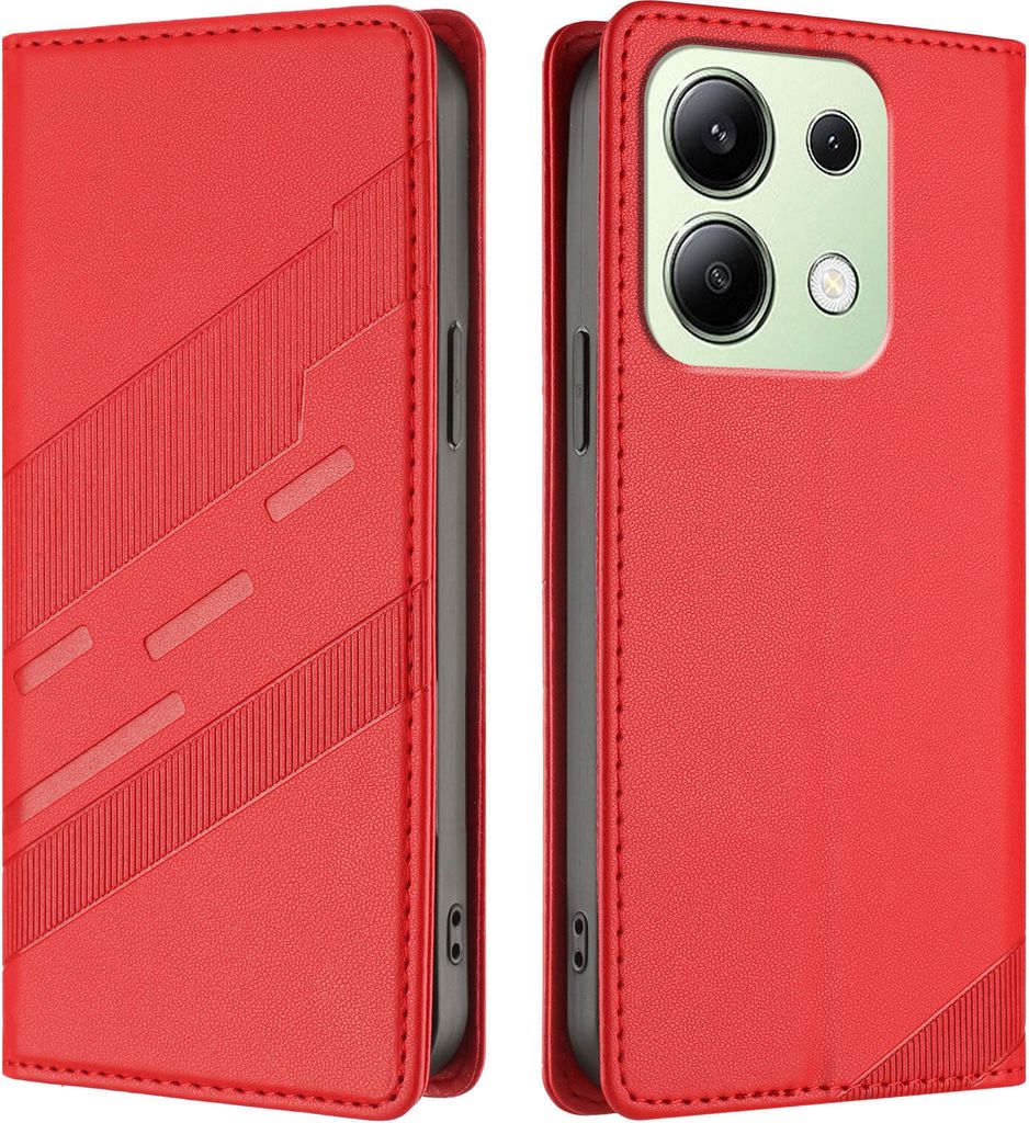 Hülle für Xiaomi Redmi Note 13 4G, Kunstleder Brieftaschen Handyhülle mit Kartenfach und Standfunktion Rot